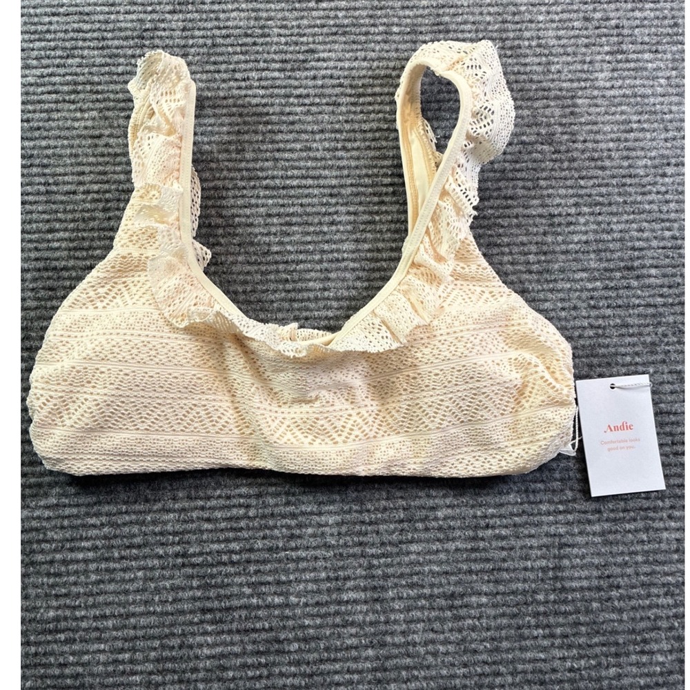 Andie Swim The Hydra Top Vanilla Pointelle Ruffle Bikini Top AT278 Size Medium